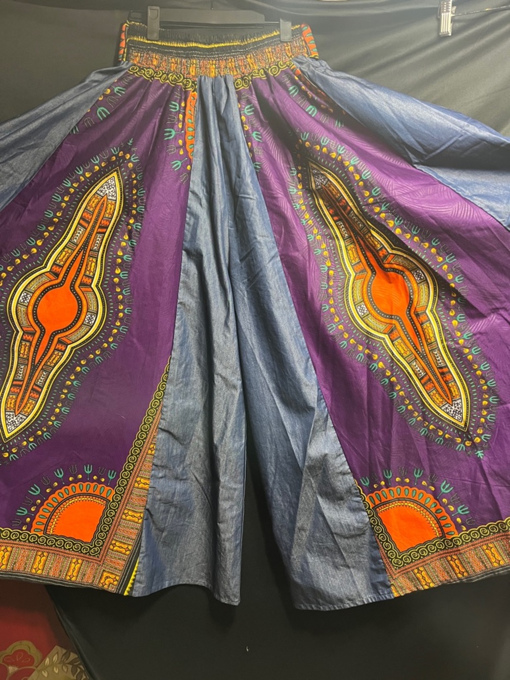Bohemian Purple & Blue Wide Leg Pants with Afrocentric Print